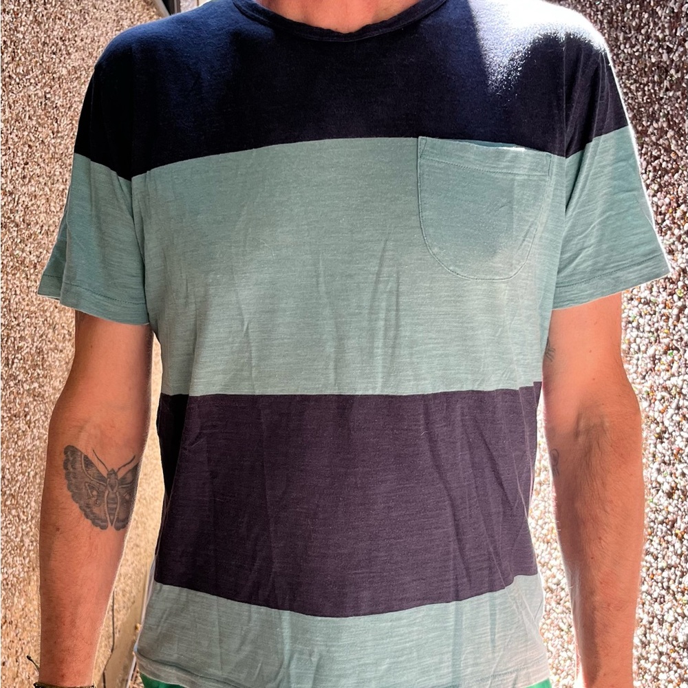 Navy and Teal Striped Men's Tee